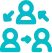 Blue icon of four people, arrows and check mark, suggesting team collaboration or approval.