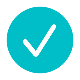 White checkmark inside a teal circle.