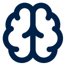 Dark blue outlined brain icon on a white background