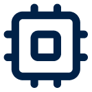 Dark blue microchip icon with a smaller square chip in the center