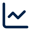 Dark blue line chart icon with axes and an upward zigzag trend line