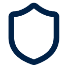 Blue outlined shield icon on a white background