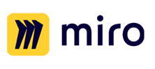 Miro logo: yellow square with three dark blue arrows, next to the word