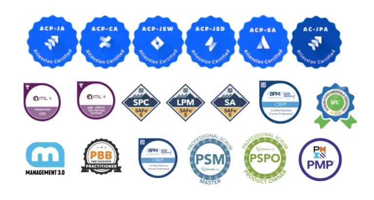 Collection of Agile and Project Management certifications.