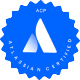Blue Atlassian Certified badge with a white and blue triangle design.