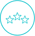 Three outline stars in a blue circle.