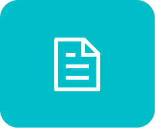 White document icon with lines, on a turquoise background.