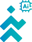 Blue and teal abstract figure running with an AI chip symbol.