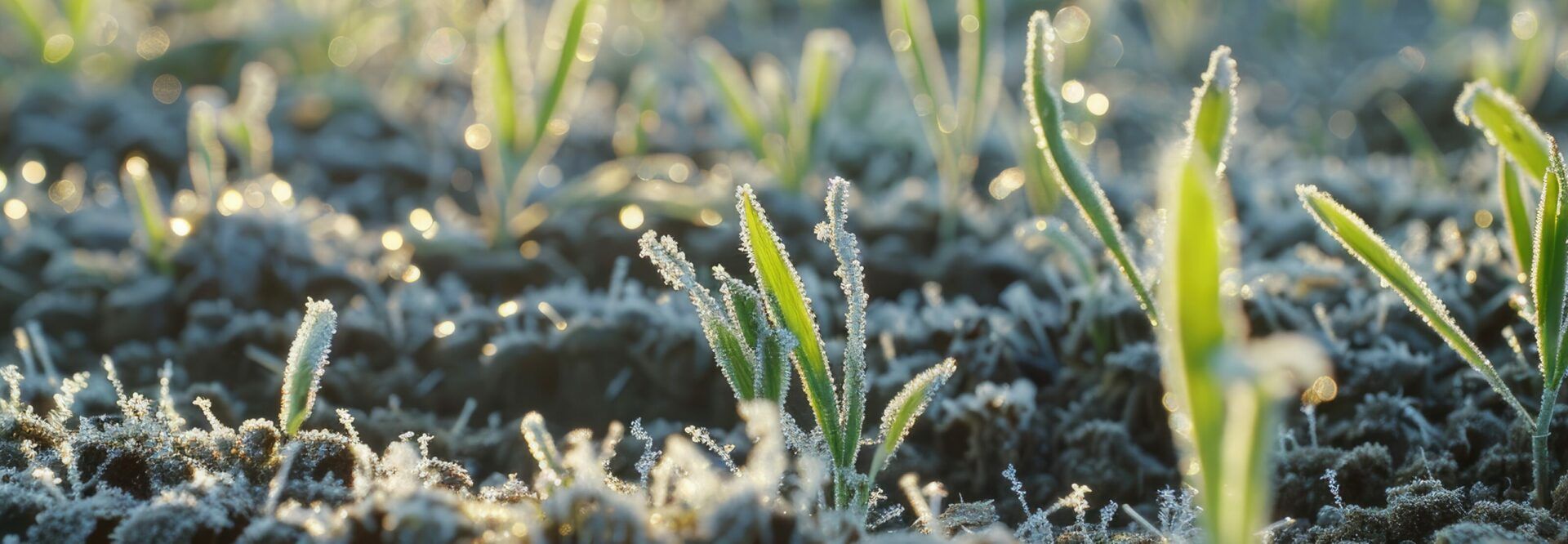 Green shoots covered in frost.