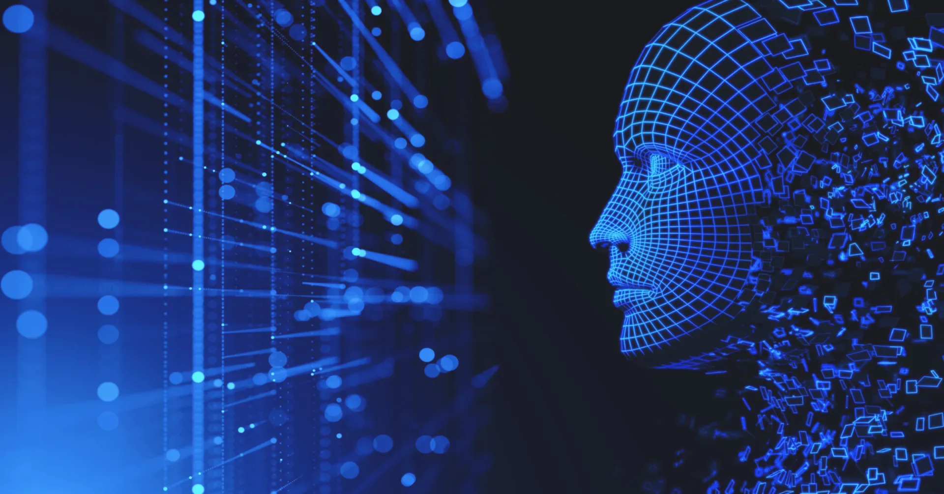 A computer generated image of a person 's face made of numbers.