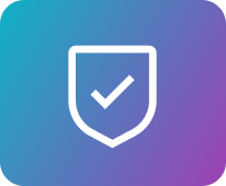 White shield with checkmark on blue-purple gradient background, symbolizing security or verification
