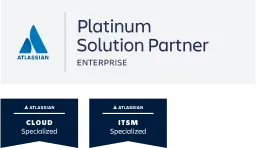Atlassian Platinum Solution Partner badge with Cloud and ITSM specializations.