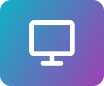 White computer monitor icon on a blue-to-purple gradient square background