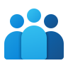 Three blue figures, representing people.