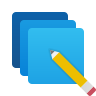 Blue sticky notes with a yellow pencil.