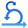 Blue circular arrows, representing the Agile/Scrum process.