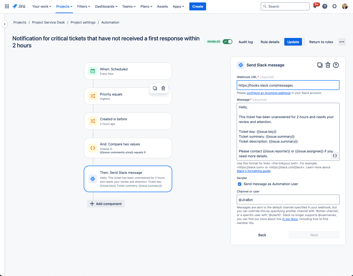Workflow diagram in a digital interface, showing automated email sending process with highlighted steps.