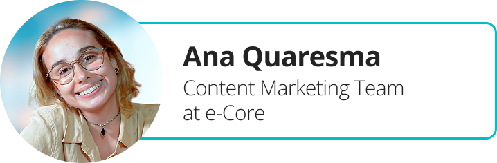 Profile card for Ana Quaresma, Content Marketing Team, with a smiling portrait on a teal-accented background