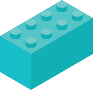 A blue lego brick with holes in it on a white background.