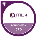ITIL 4 Foundation CPD badge with purple circle, text, and trophy icon.