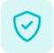 Shield icon with a checkmark, teal on light blue background.