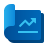 Blue document with an upward trending graph and a horizontal line.