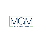 Logo for MGM The Law Firm, featuring dark blue letters inside a green box.