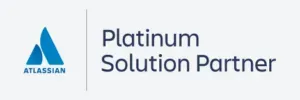 Atlassian Platinum Solution Partner logo, featuring a blue triangle-based logo with text