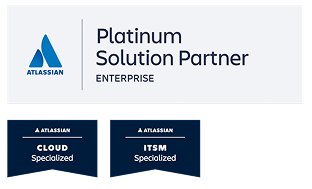 Atlassian Platinum Solution Partner badge. Also, Cloud and ITSM Specialized badges.