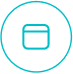 Teal circle with a light blue outline of a box.