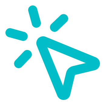 Turquoise cursor click icon with spark lines