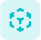 Teal geometric, three-dimensional cube icon on a light blue background.