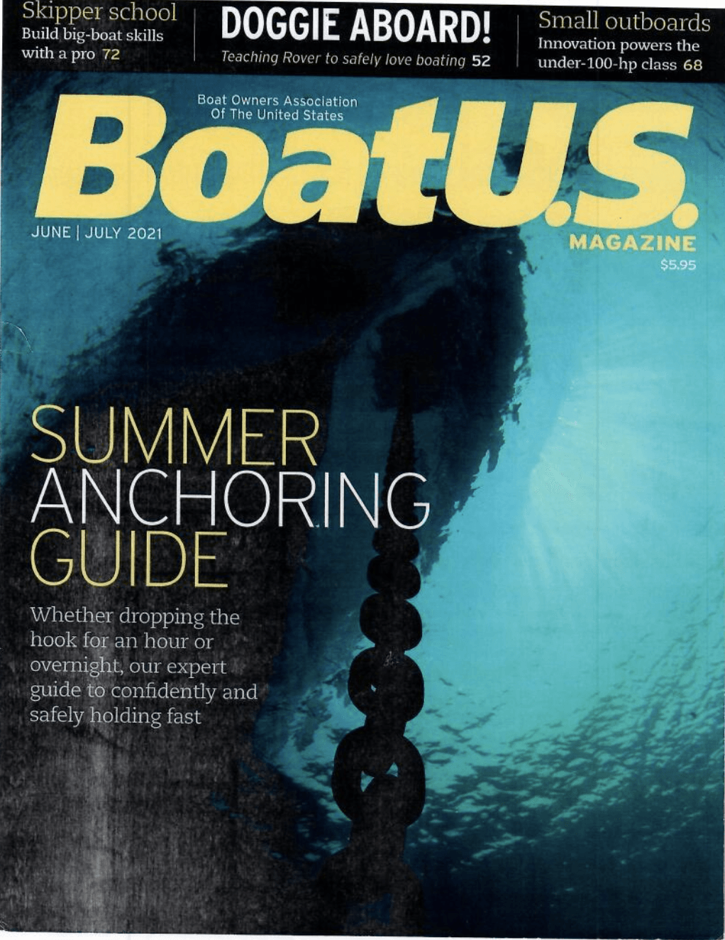 The cover of a boatus magazine with a picture of an anchor