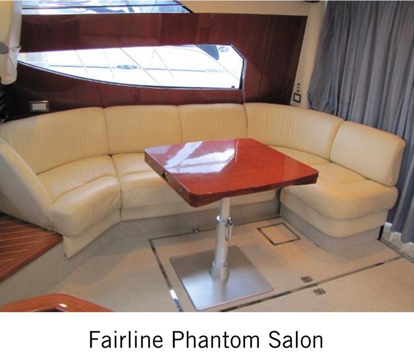 A picture of a fairline phantom salon on a boat