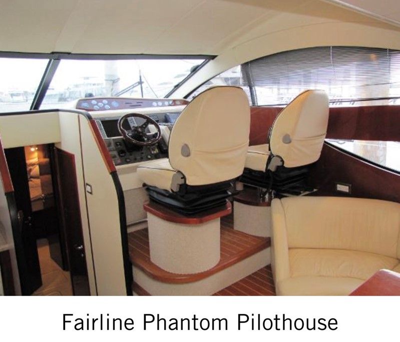 A picture of a fairline phantom pilothouse