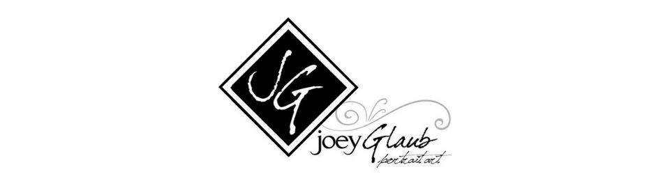 Black diamond logo with stylized &ldquo;JG&rdquo; and the text &ldquo;Joey Glaub portrait art&rdquo; on a white background