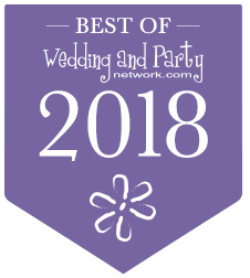 Purple “Best of Wedding and Party Network” 2018 award badge with flower icon