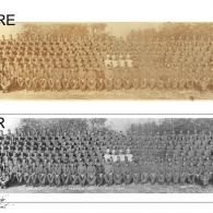 Two stacked image strips showing a textured pattern in sepia and grayscale.