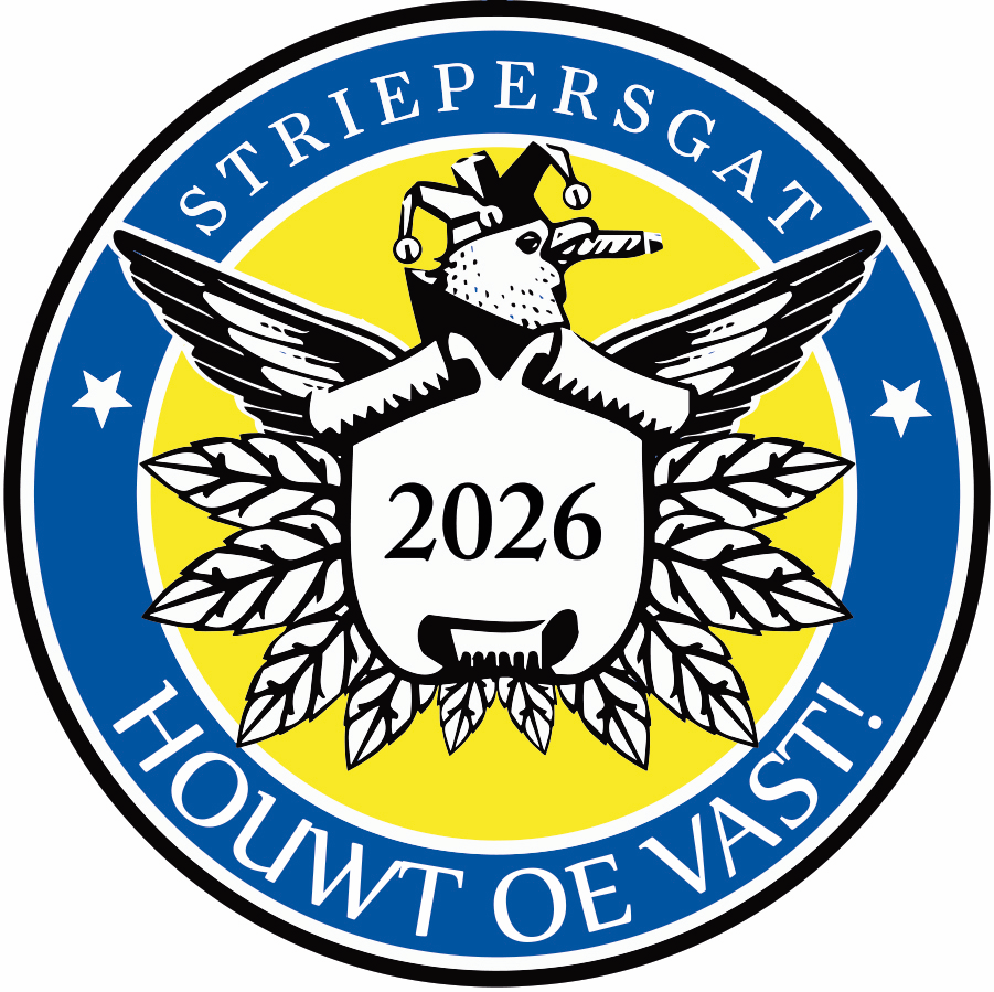 Een blauw en geel embleem met het jaartal 2025 erop