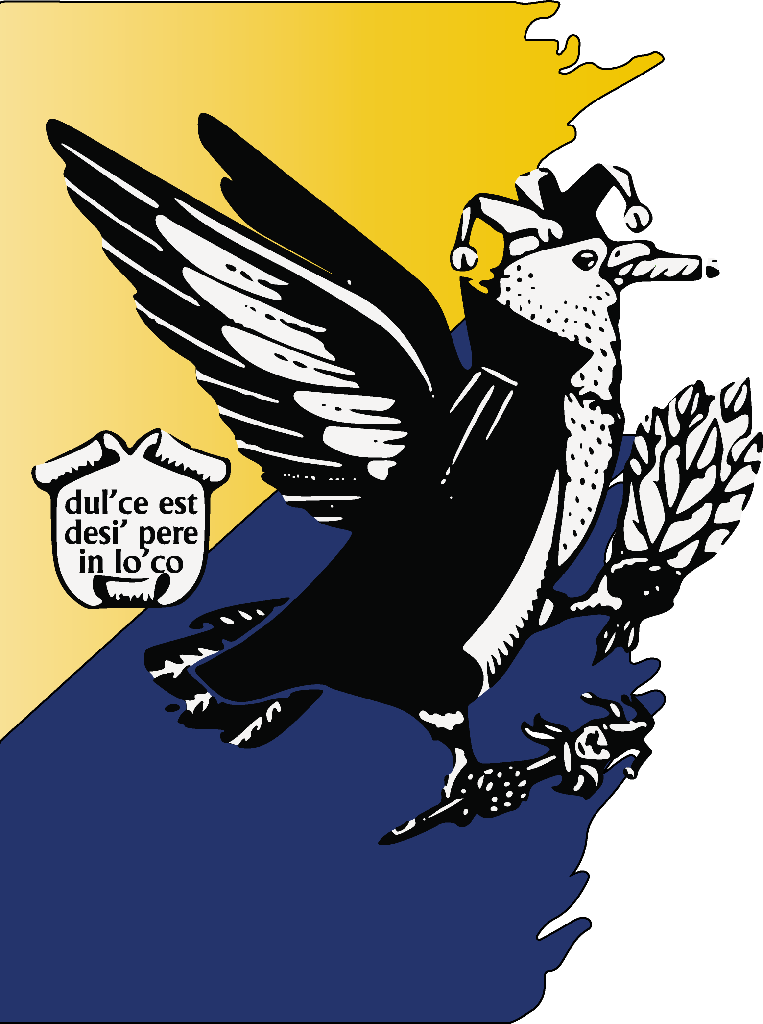 Een zwart-wit tekening van een vogel met een narrenhoed op