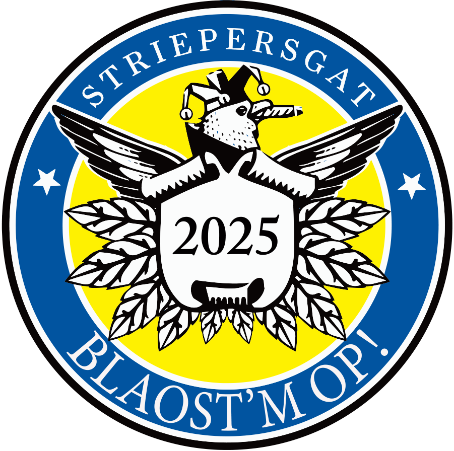 Een blauw en geel embleem met het jaartal 2025 erop