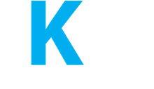 Blue letter "K" on a white background.