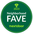 A green sticker that says neighborhood fave nextdoor