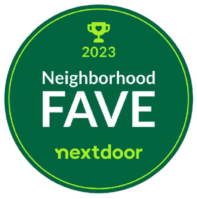 A green sticker that says neighborhood fave nextdoor