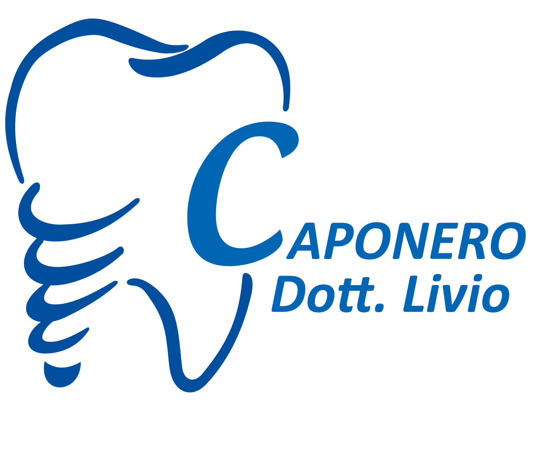 Contorno blu di un dente con la lettera