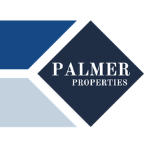 A palmer properties logo that is blue and white