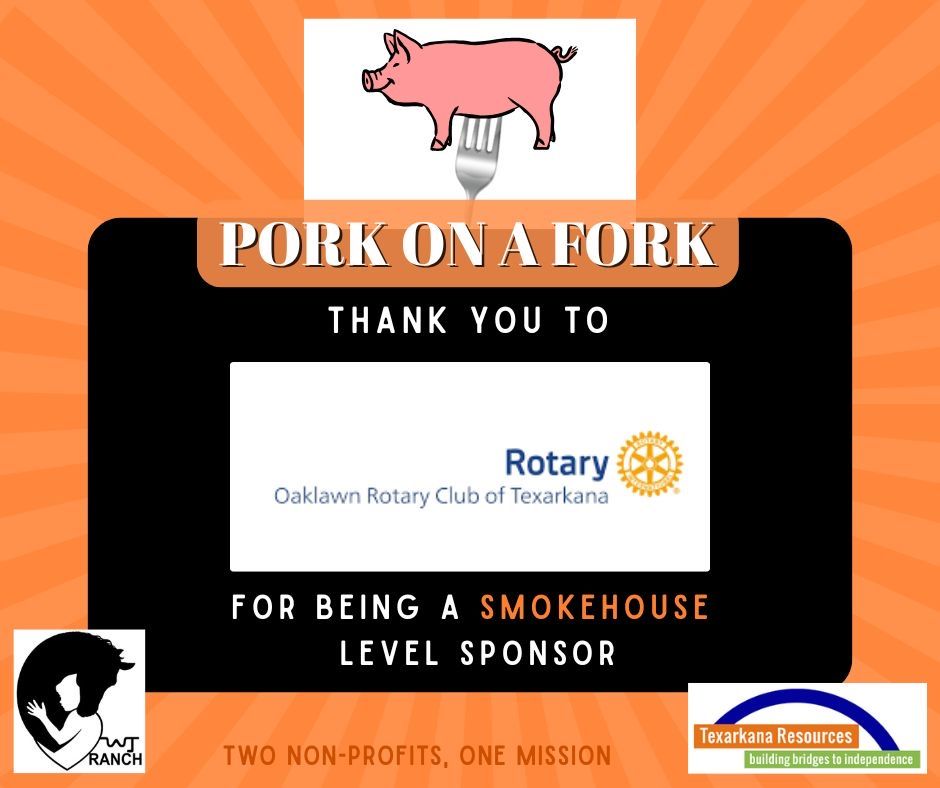Pork on a Fork thank-you sponsor sign for Rotary Club of Tezpurkana, with pig logo and sponsor badges