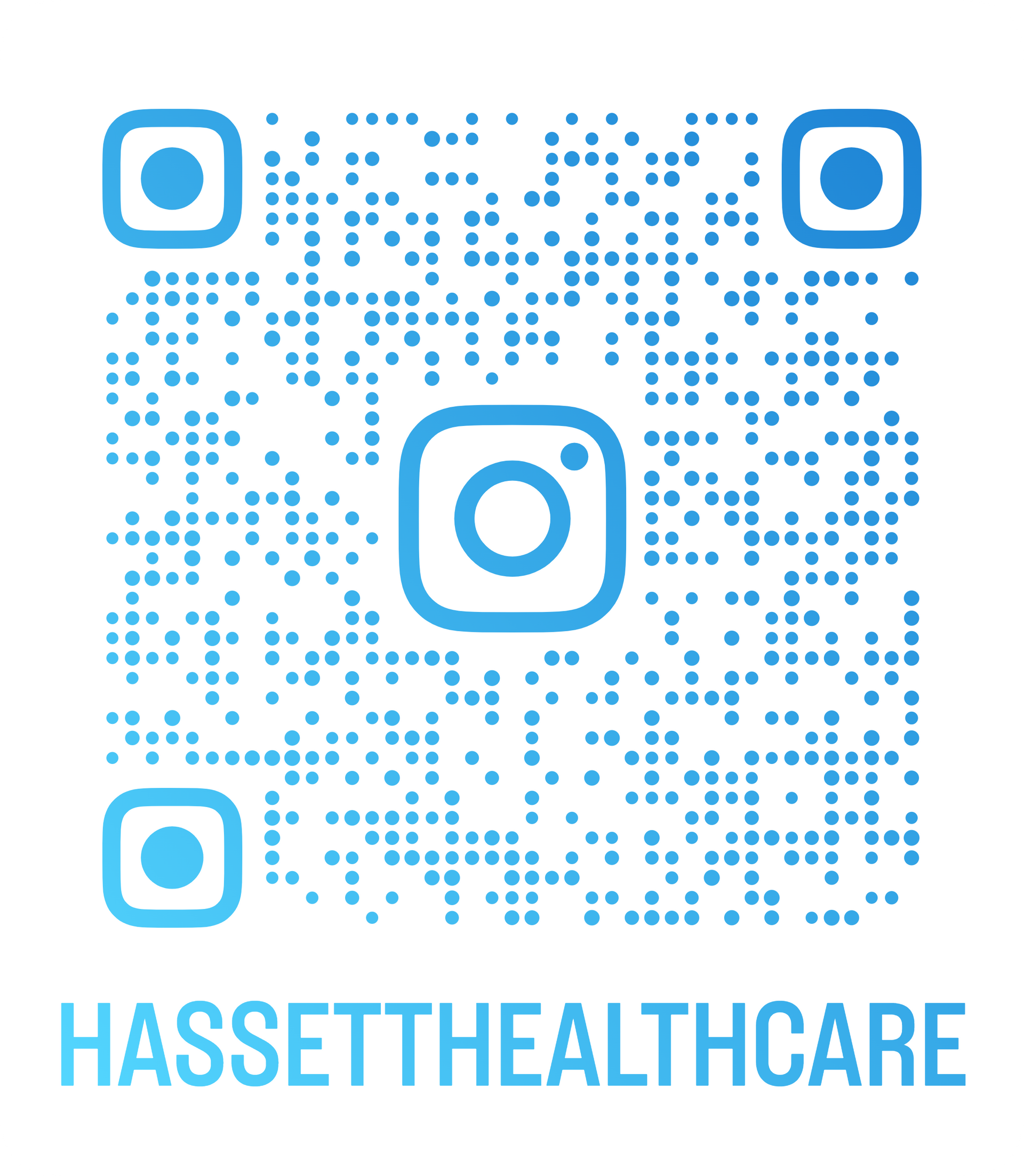 QR code for Hassett Healthcare's Instagram: @HassettHealthcare, featuring Instagram logo.