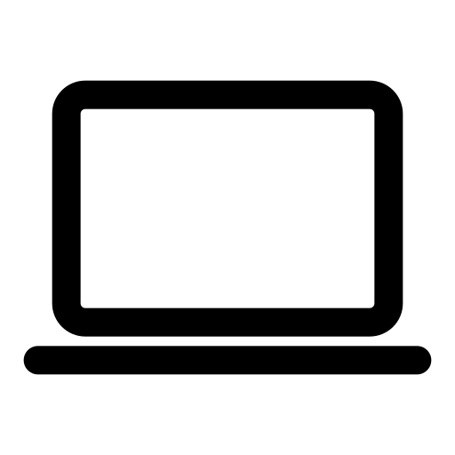 Black outline of a laptop computer with a blank screen.