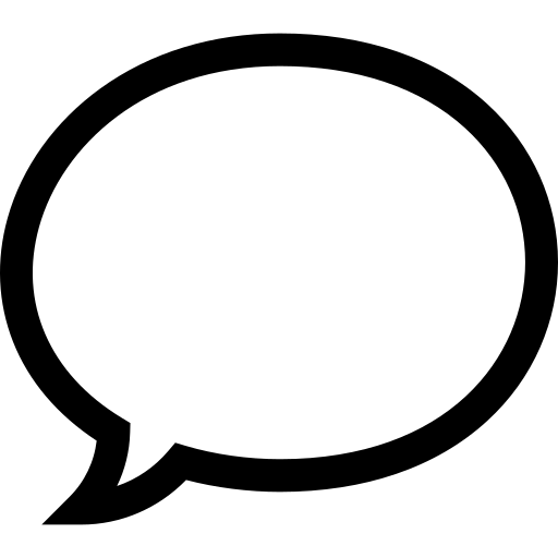 Speech bubble icon, outline of a circle with a small triangle pointing downwards.